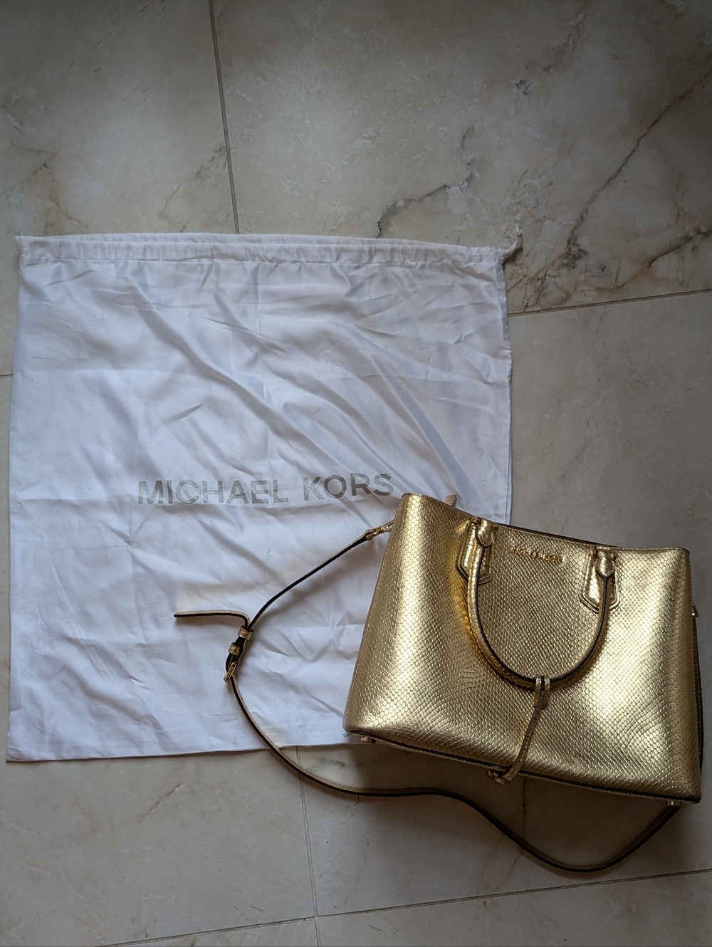 Michael Kors | Gold Metallic Leather Tote Bag - Picture 6 of 6
